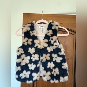 Molo Faux Fur Cream and Black Floral Vest